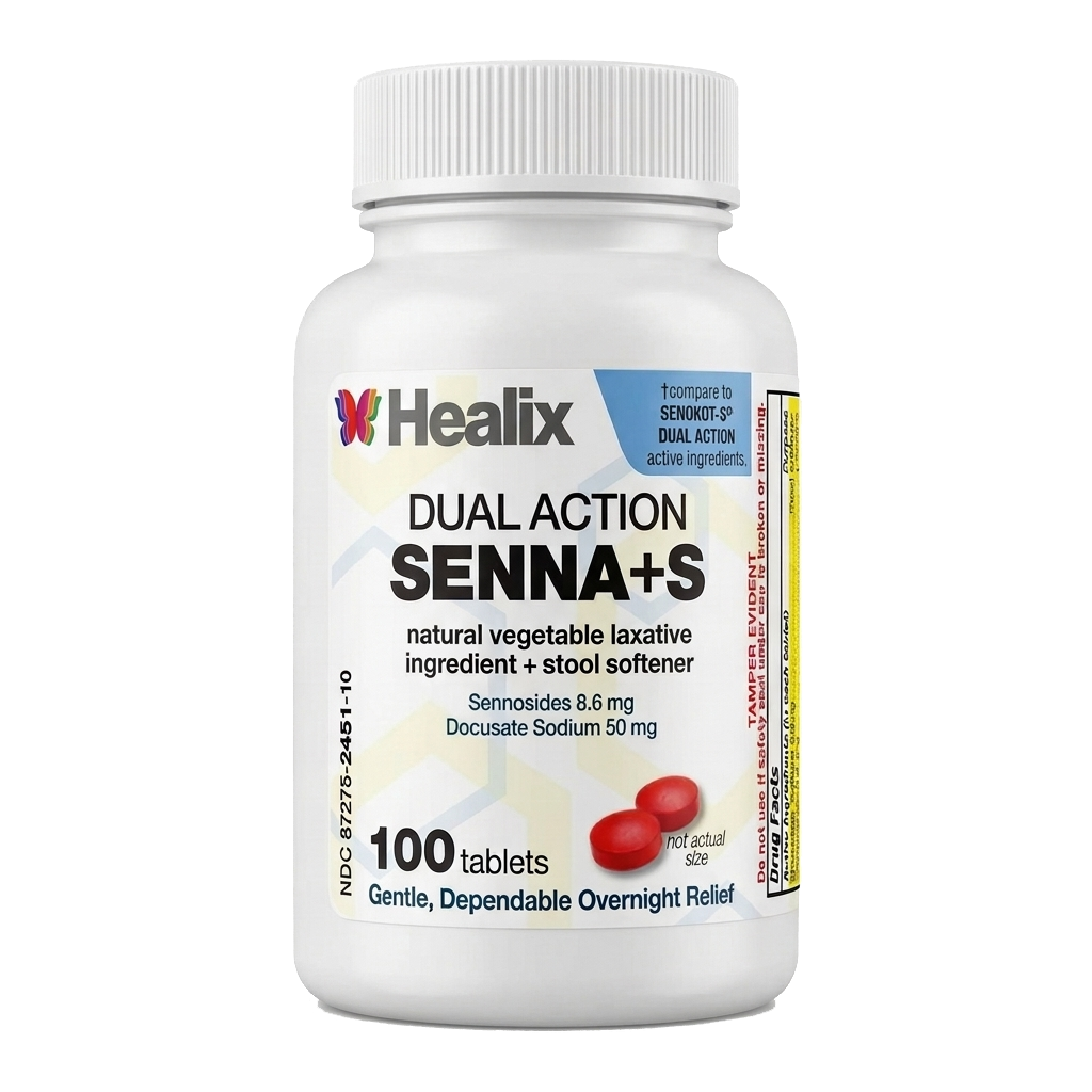 Healix Dual Action Senna+S, 100-tablet bottle